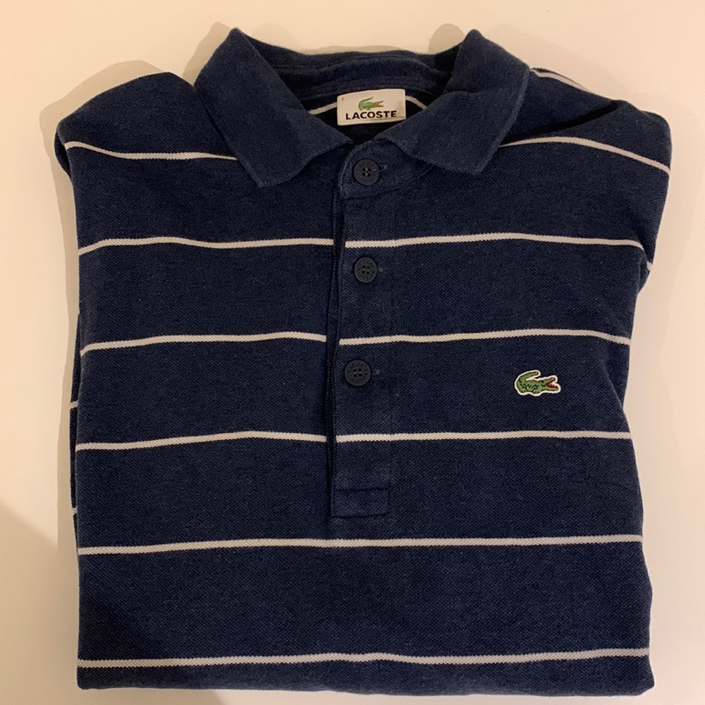 Men’s Lacoste Blue & White Stripe Long Sleeve Size Large